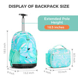 Laser Fluid Teal Teens Rolling Backpack Set