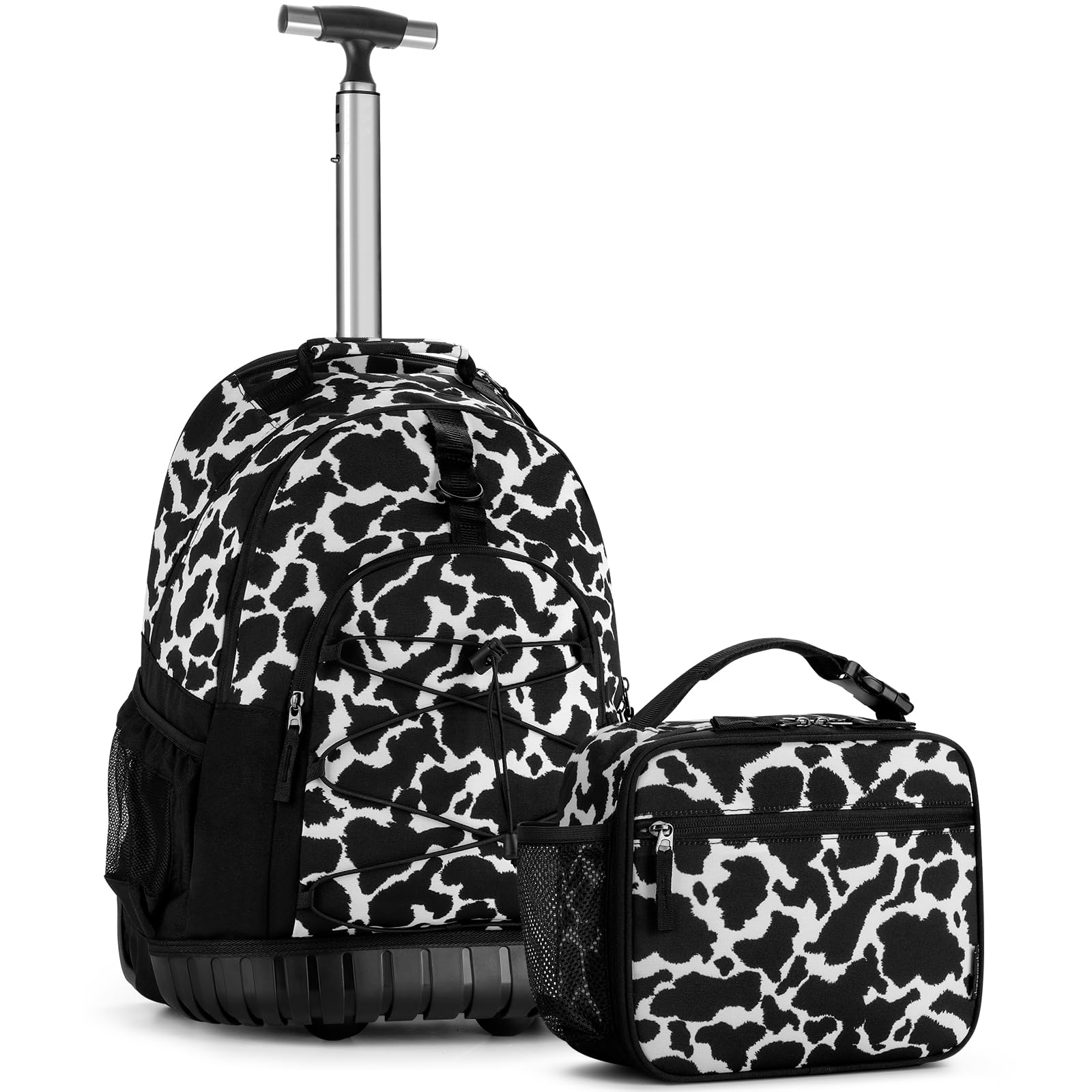 Cow Black Teens Rolling Backpack Set