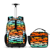 Shark Gradient Orange Kids Rolling Backpack Set