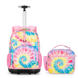 Tie Dye Swirl Rainbows Kids Rolling Backpack Set