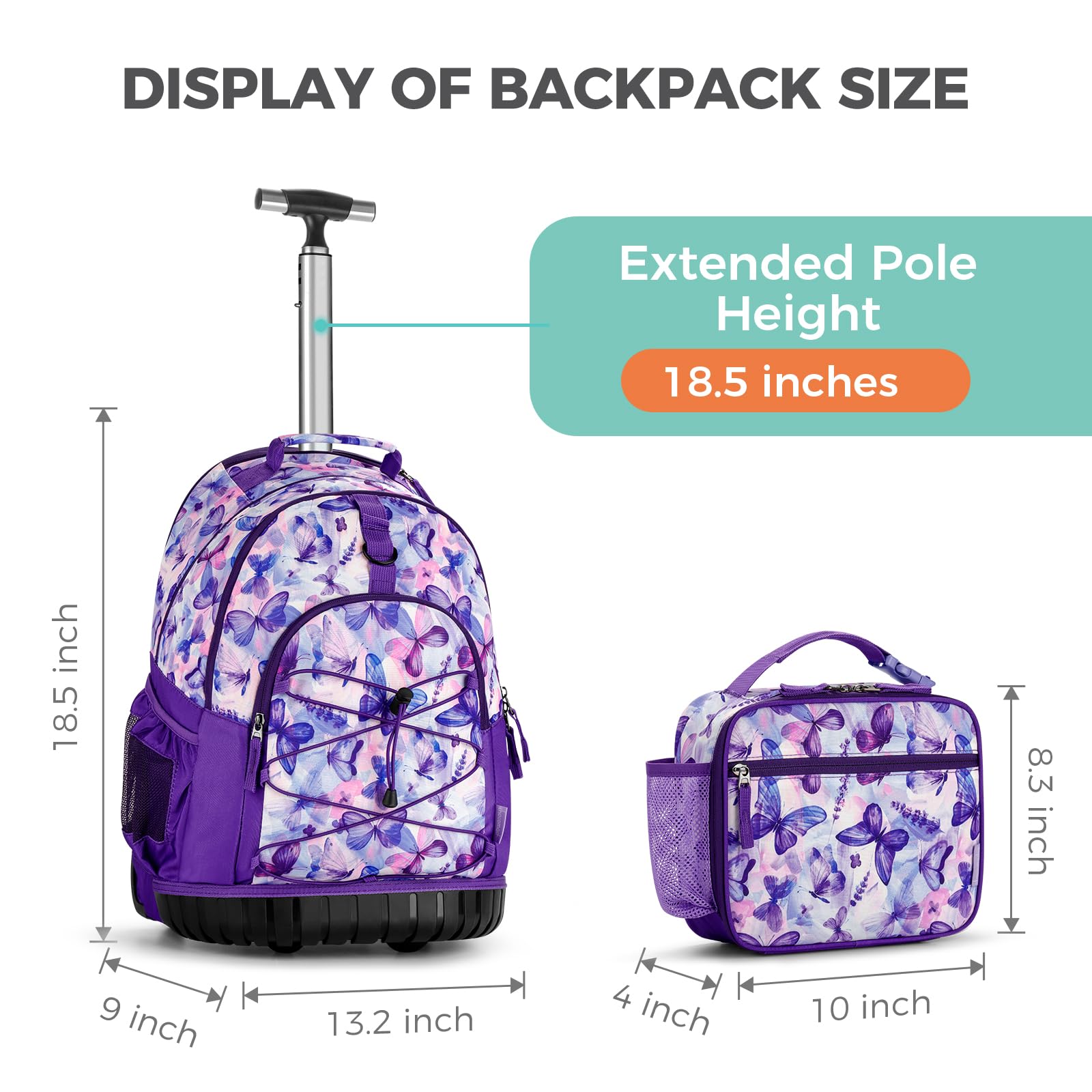 Butterfly Purple Teens Rolling Backpack Set