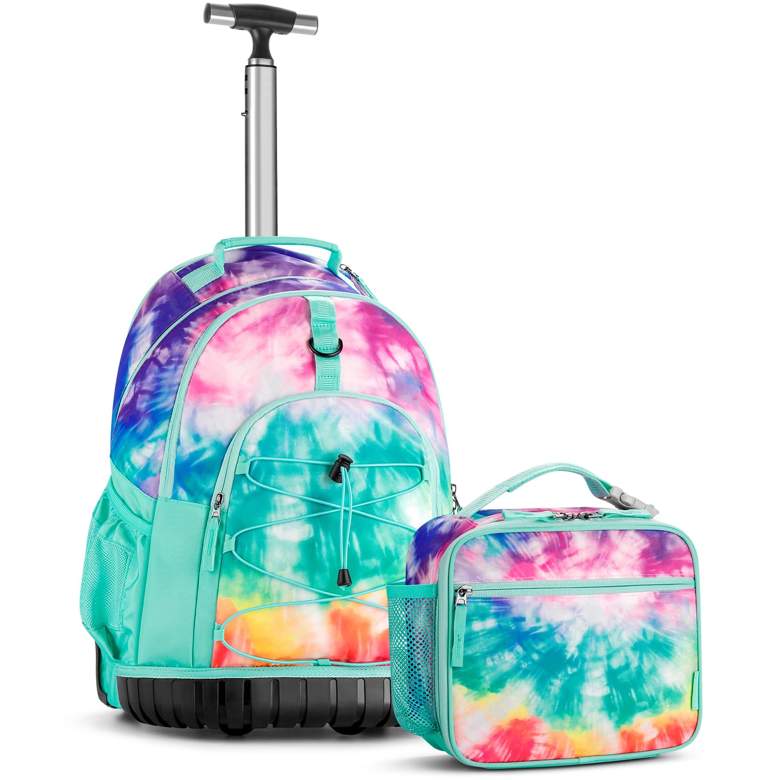 Tie Dye Swirl Colorful Teens Rolling Backpack Set