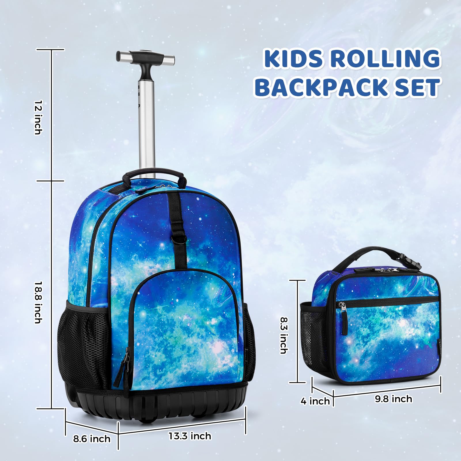 Galaxy Blue Kids Rolling Backpack Set