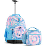 Tie Dye Swirl Blue Teens Rolling Backpack Set