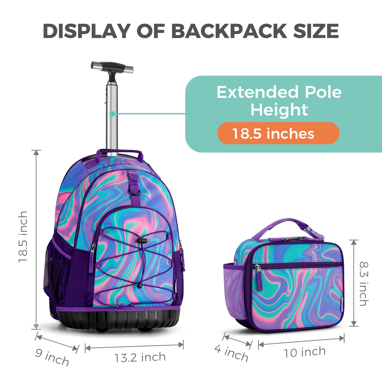 Laser Fluid Purple Teens Rolling Backpack Set