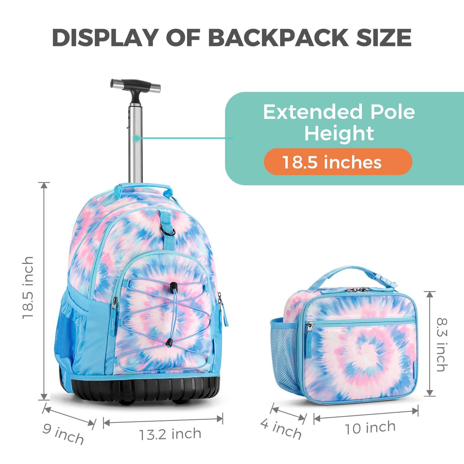 Tie Dye Swirl Blue Teens Rolling Backpack Set