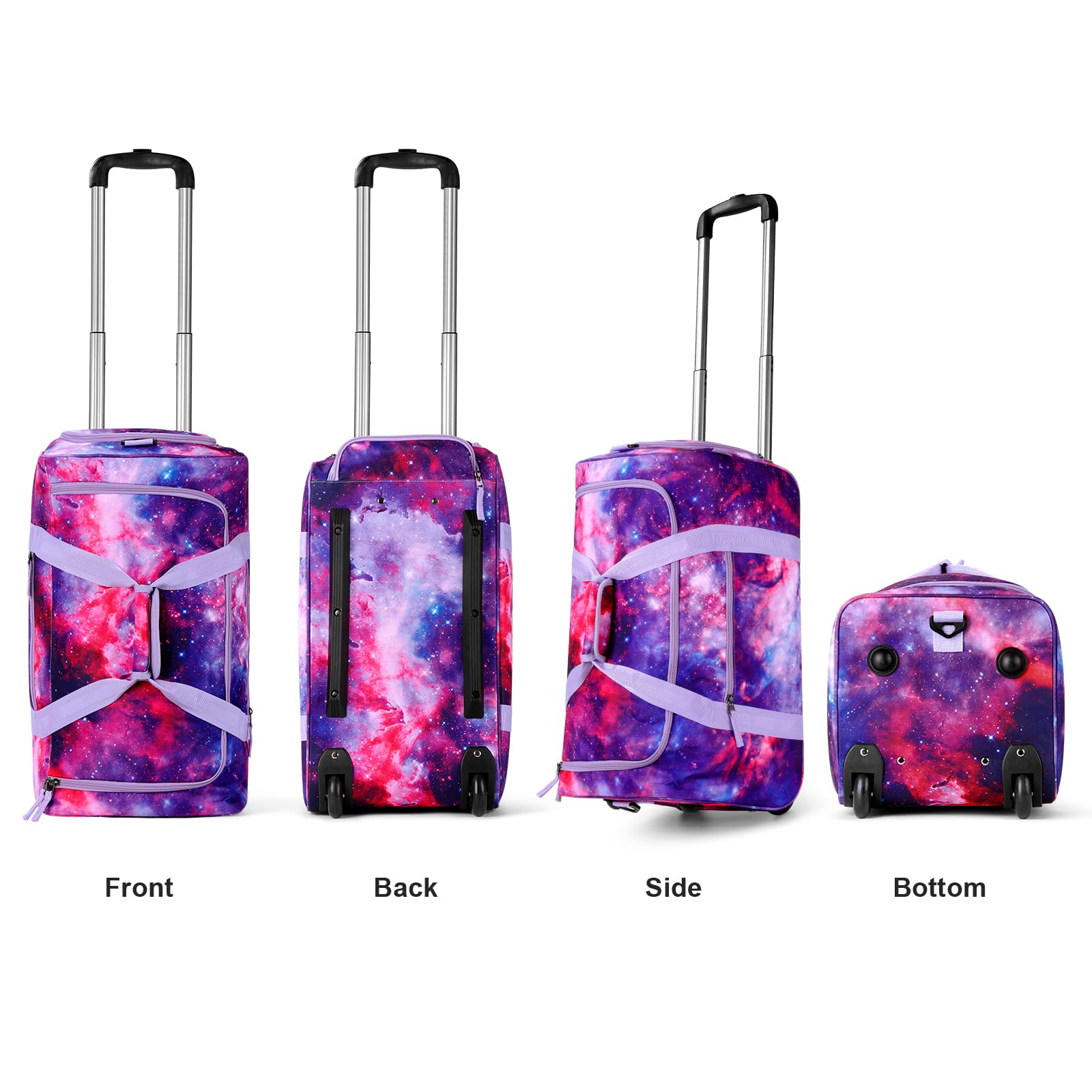 Galaxy Pink Purple Rolling Duffle Bag