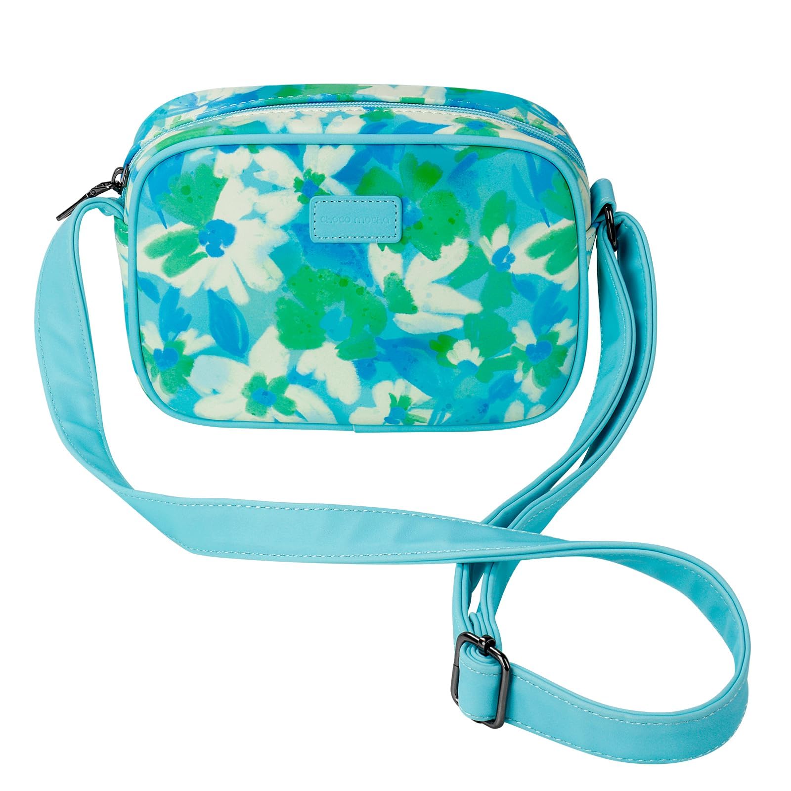 Floral Teal Leather Crossbody Bags