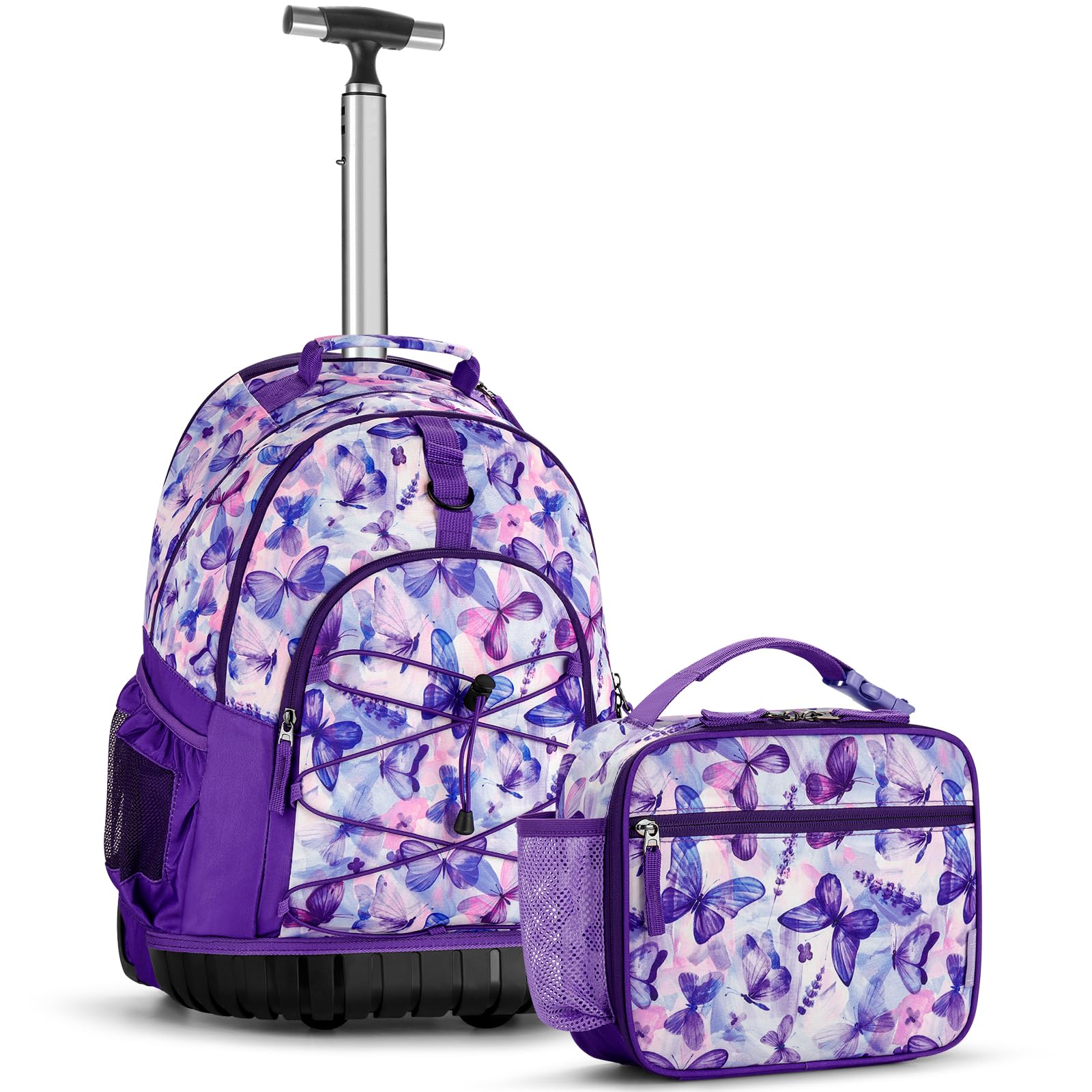 Butterfly Purple Teens Rolling Backpack Set