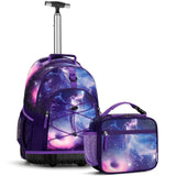 Galaxy Purple Teens Rolling Backpack Set