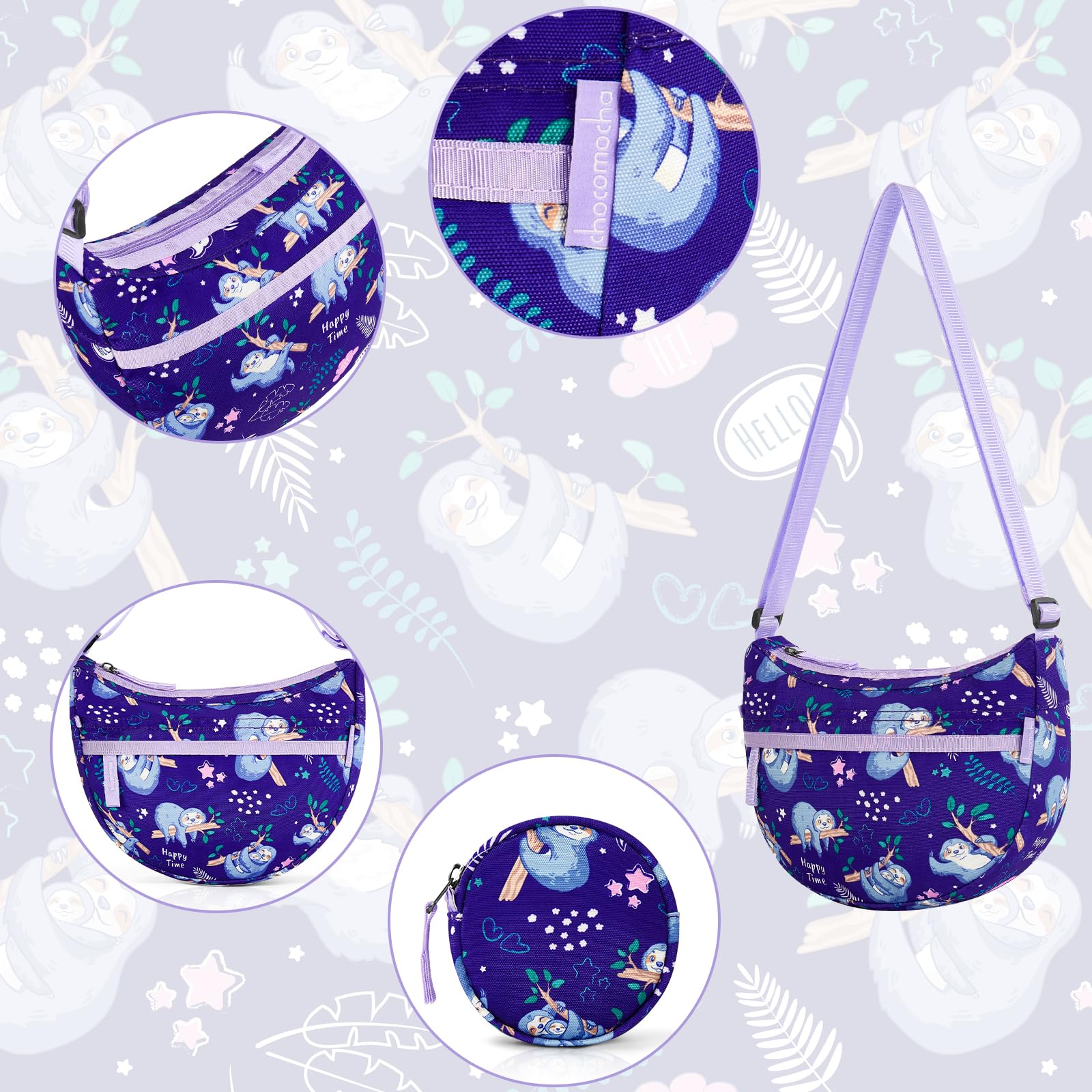 Sloth Purple Moon Crossbody Purse