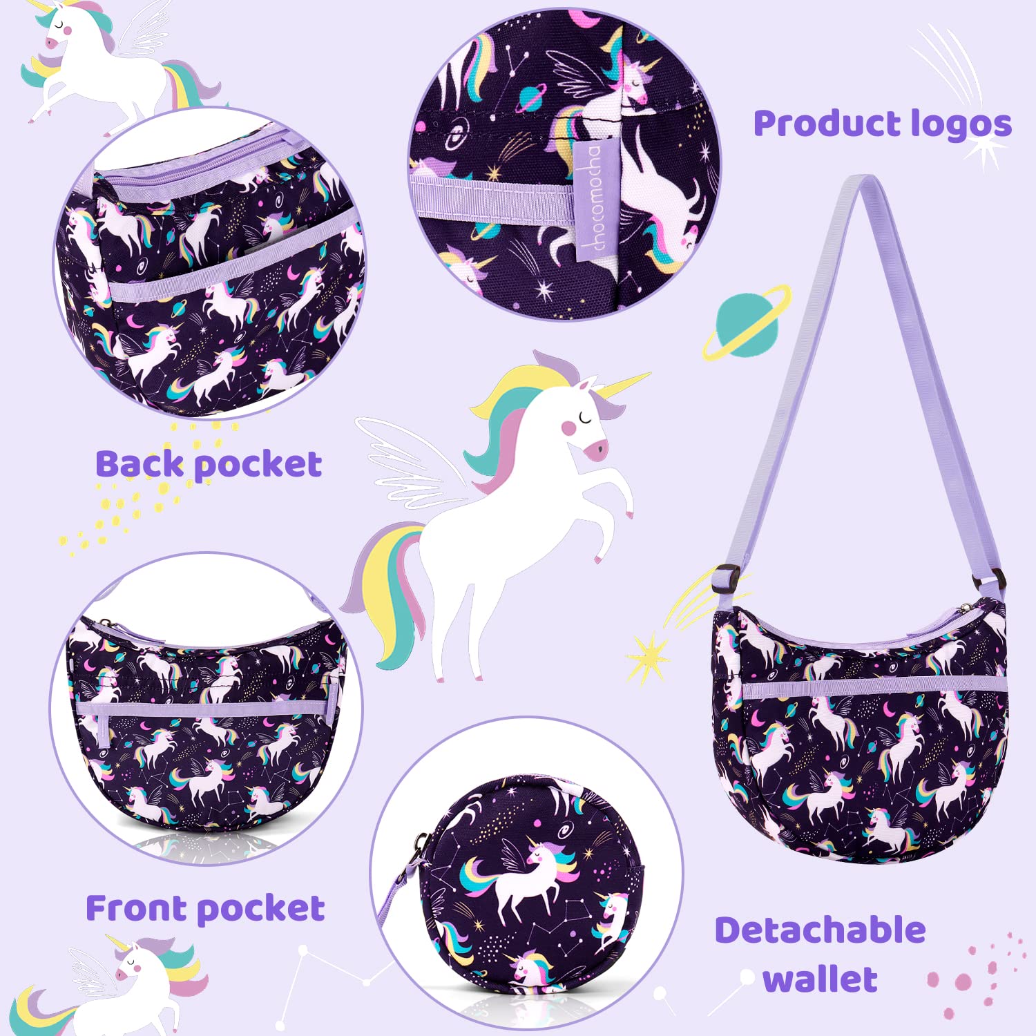 Unicorn Purple Moon Crossbody Purse