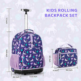 Unicorn Purple Kids Rolling Backpack Set