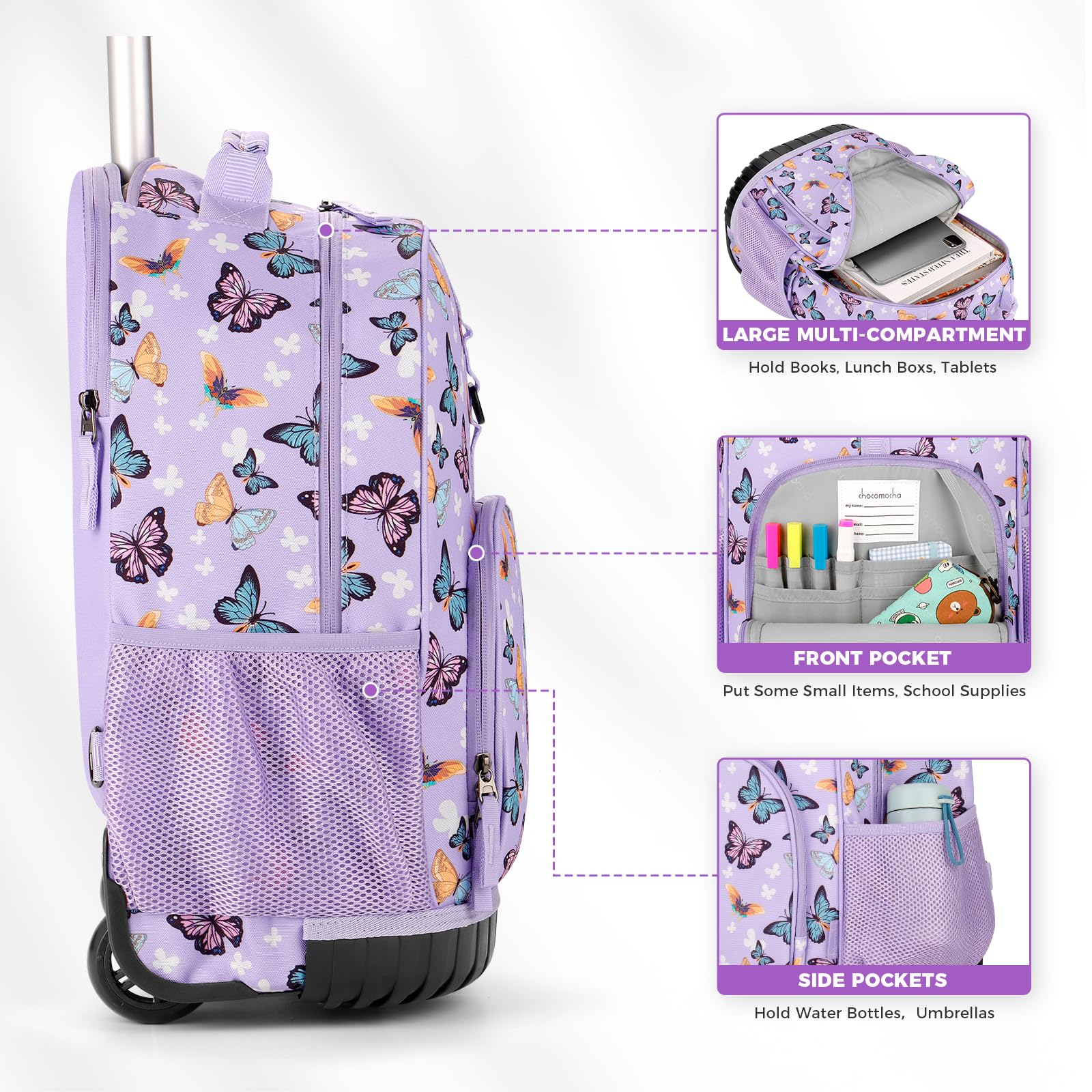 Tie Dye Swirl Rainbows Kids Rolling Backpack Set