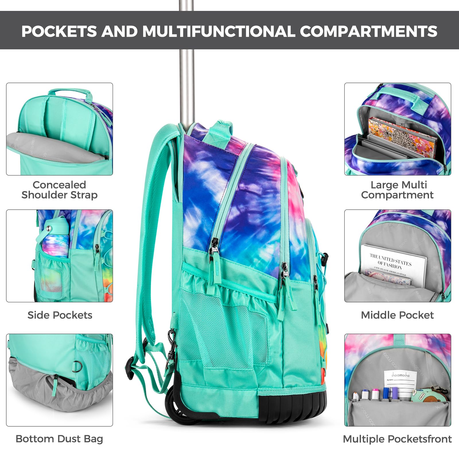 Laser Fluid Purple Teens Rolling Backpack Set