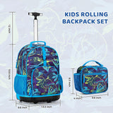 Dinosaur Blue Kids Rolling Backpack Set