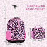 Leopard Pink Kids Rolling Backpack Set