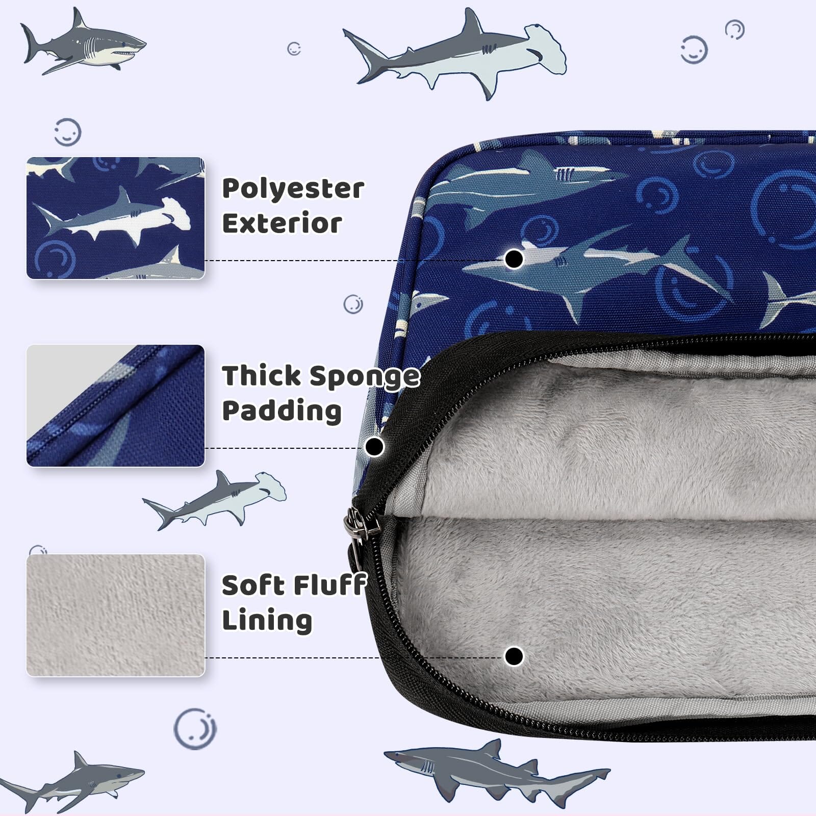 Choco Mocha 10 Inch Kids Tablet Sleeve Bag for Boys, Kids Tablet Carrying Case for Fire 7, Fire HD 8 Tablet, Kindle Kids Edition, iPad, Toddler Tablet Bag,Shark Navy Choco Mocha 