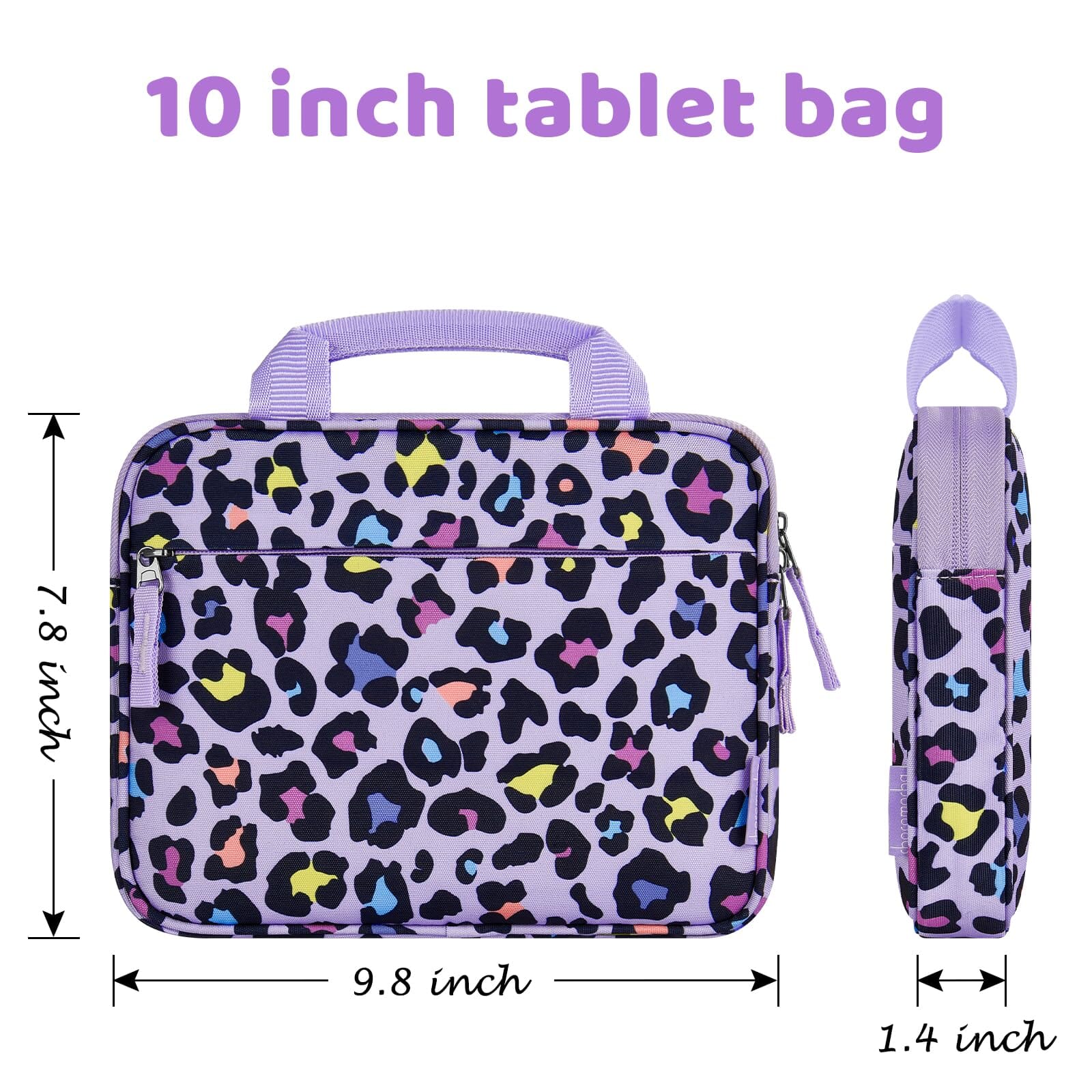 Choco Mocha 10 Inch Kids Tablet Sleeve Bag for Girls, Kids Tablet Carrying Case for Fire 7, Fire HD 8 Tablet, Kindle Kids Edition, iPad,Toddler Tablet Bag, Leopard Purple Choco Mocha 