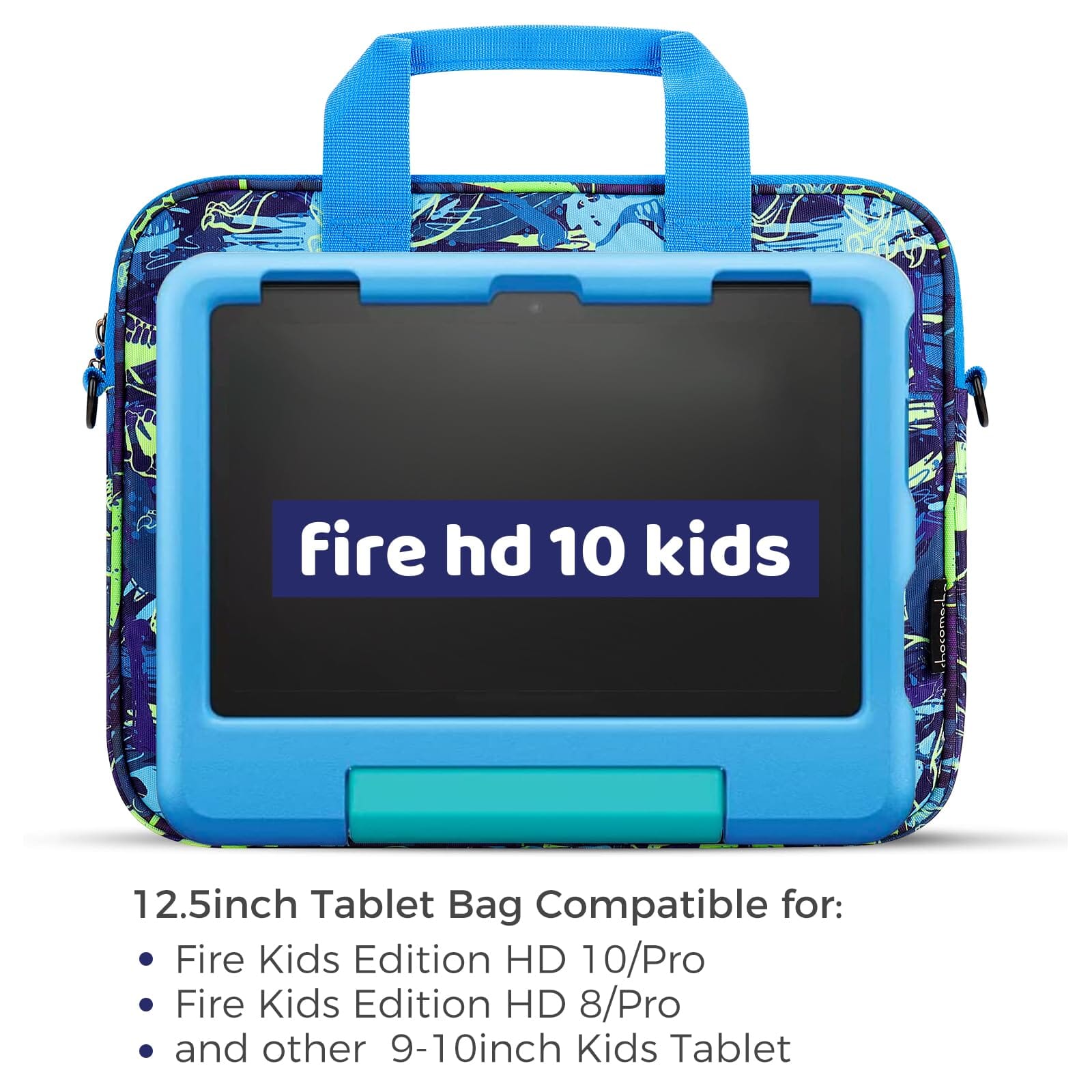 Choco Mocha 12.5 Inch Kids Dinosaur Tablet Sleeve Bag for Boys, Kids Tablet Carrying Case for Fire HD 10, Fire 7, Fire HD 8, Fire 10 Tablet,Chromebook, Kindle Kids Edition, Apple iPad, Dark Blue Choco Mocha 