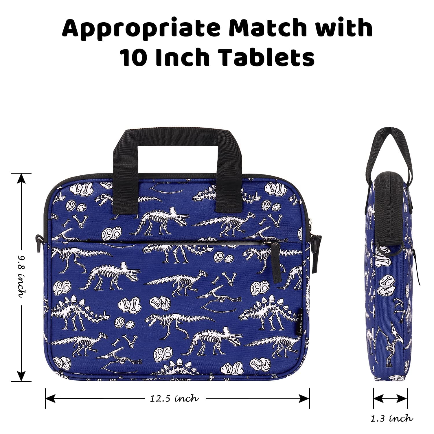 Choco Mocha 12.5 Inch Kids Dinosaur Tablet Sleeve Bag for Boys, Navy, Polyester Choco Mocha 