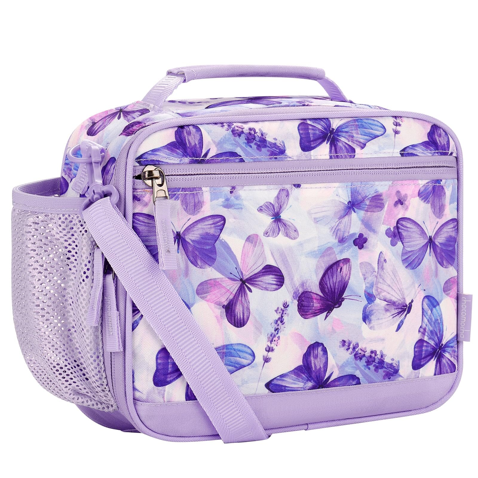 Choco Mocha Butterfly Kids Lunch Box for Girls Lunch Boxes for School Lunch Bag for Girls with Shoulder Strap for Toddler Preschool Kindergarten kids Purple Choco Mocha 