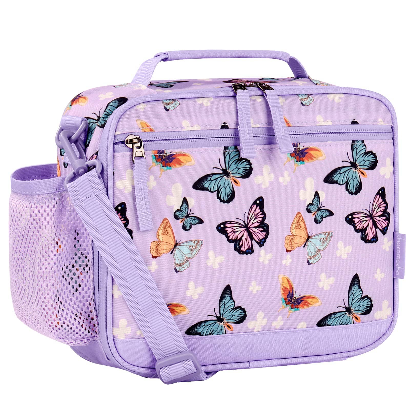 Choco Mocha Butterfly Lunch Box Kids Lunch Box for Girls Lunch Boxes for School Girls Lunchbox for Kids Lunch Bag for Girls with Shoulder Strap for Toddler Preschool Kindergarten Purple Choco Mocha 