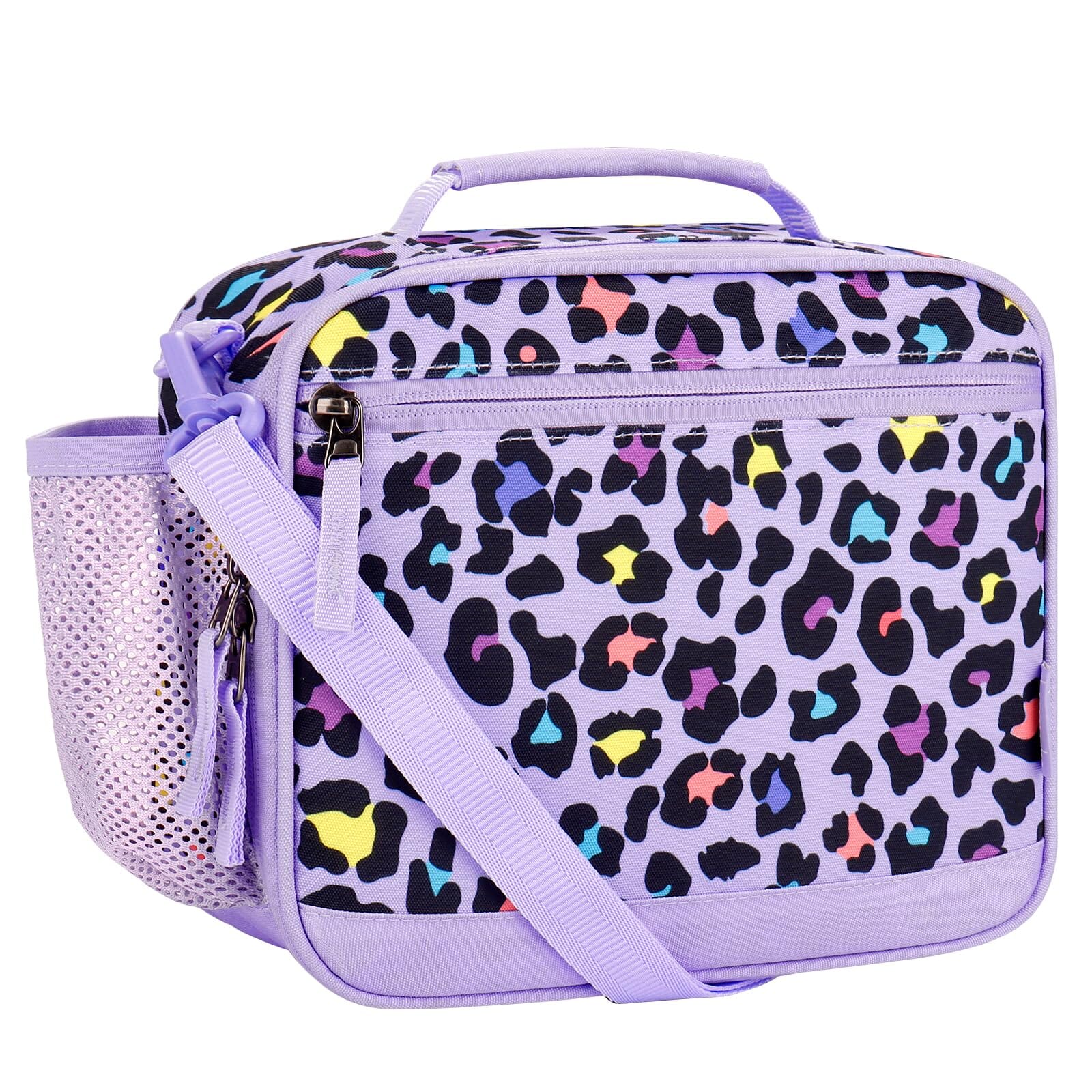 Choco Mocha Cheetah Kids Lunch Box for Girls Lunch Boxes for School Lunch Bag for Girls with Shoulder Strap for Toddler Preschool Kindergarten kids Purple Choco Mocha 