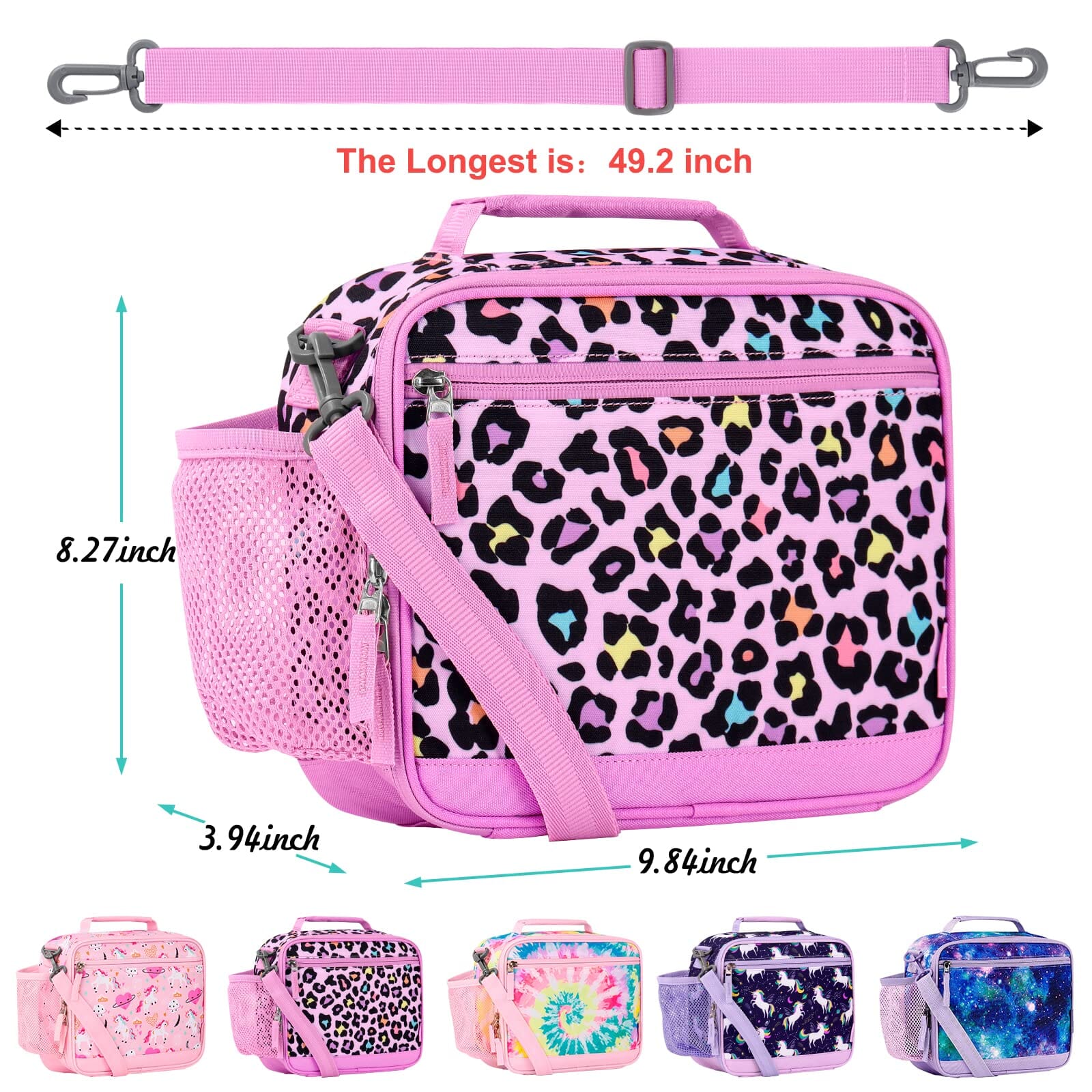 Choco Mocha Cheetah Lunch Box Kids Lunch Box for Girls Lunch Boxes for School Girls Leopard Lunchbox for Kids Lunch Bag for Girls with Shoulder Strap for Toddler Preschool Kindergarten Gift Pink Choco Mocha 