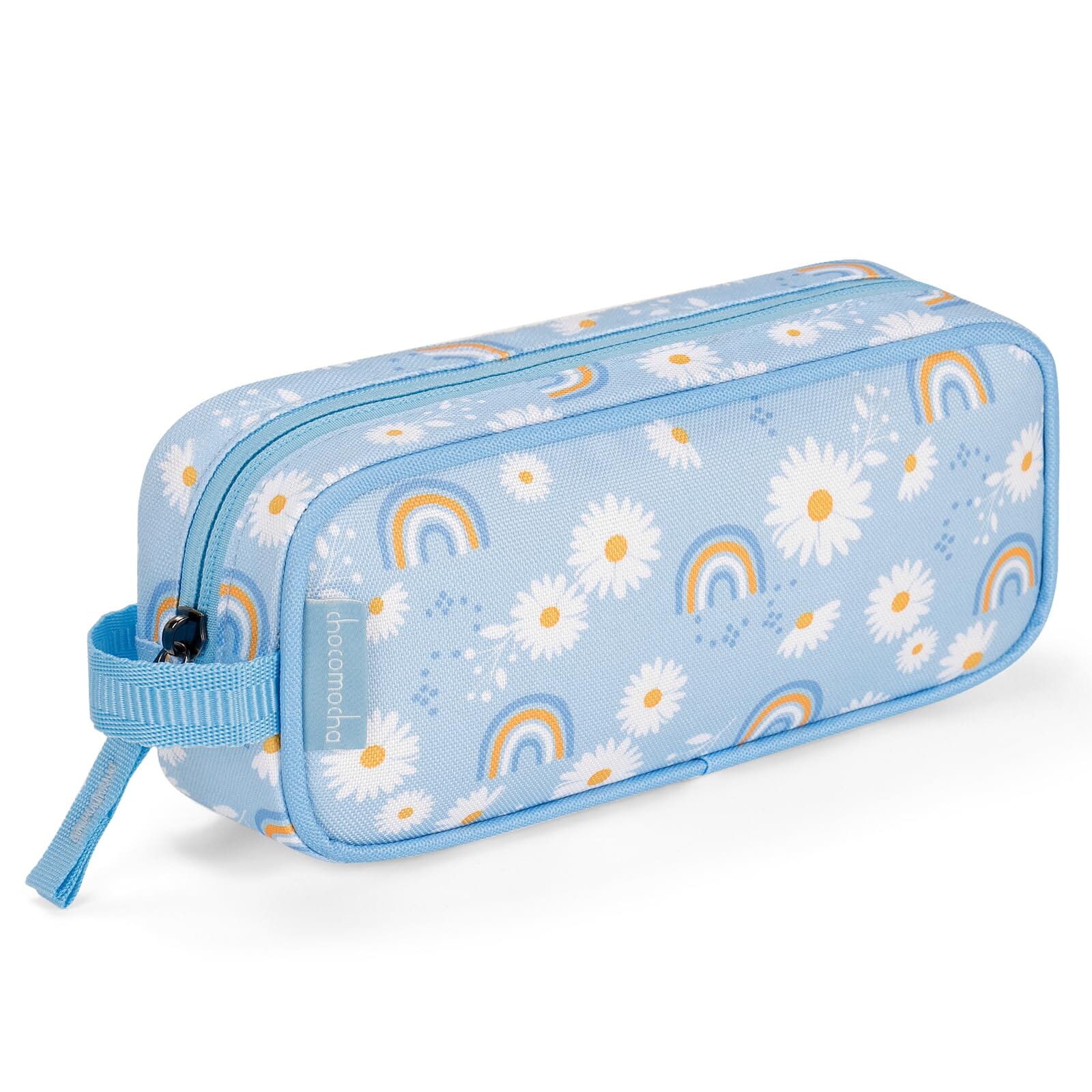 Choco Mocha Daisy Pencil Pouch for Kids Toddler Girls, Soft Zipper Small Pencil Case for Little Girls, Kids Rainbow Pencil Bag for Girls, Blue Choco Mocha 