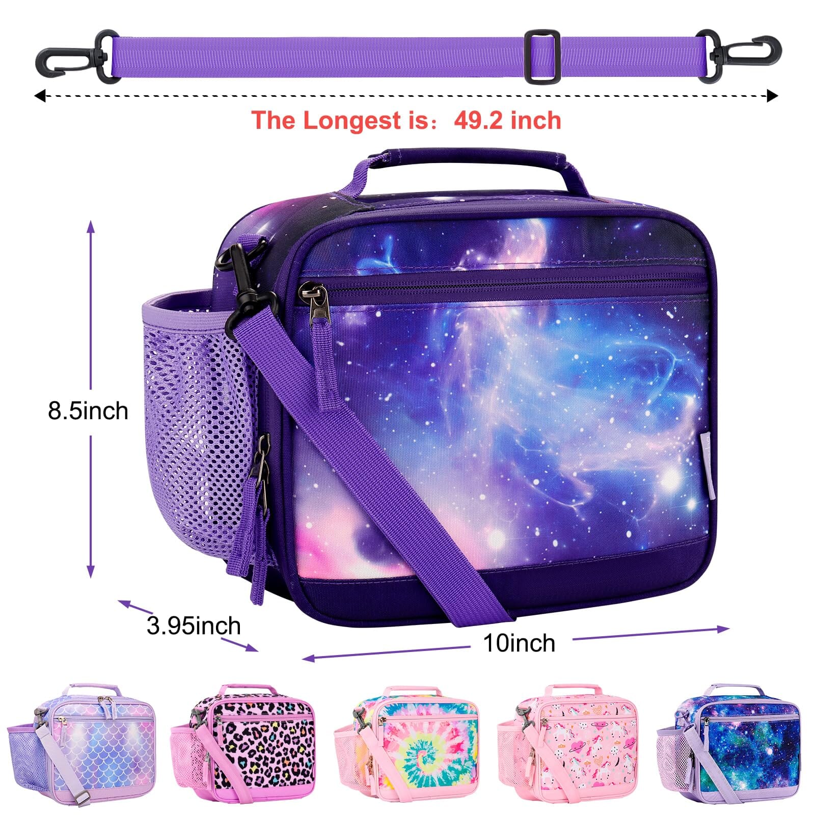 Choco Mocha Galaxy Kids Lunch Box for Girls Lunch Boxes for School Lunch Bag for Girls with Shoulder Strap for Toddler Preschool Kindergarten kids Purple Choco Mocha 