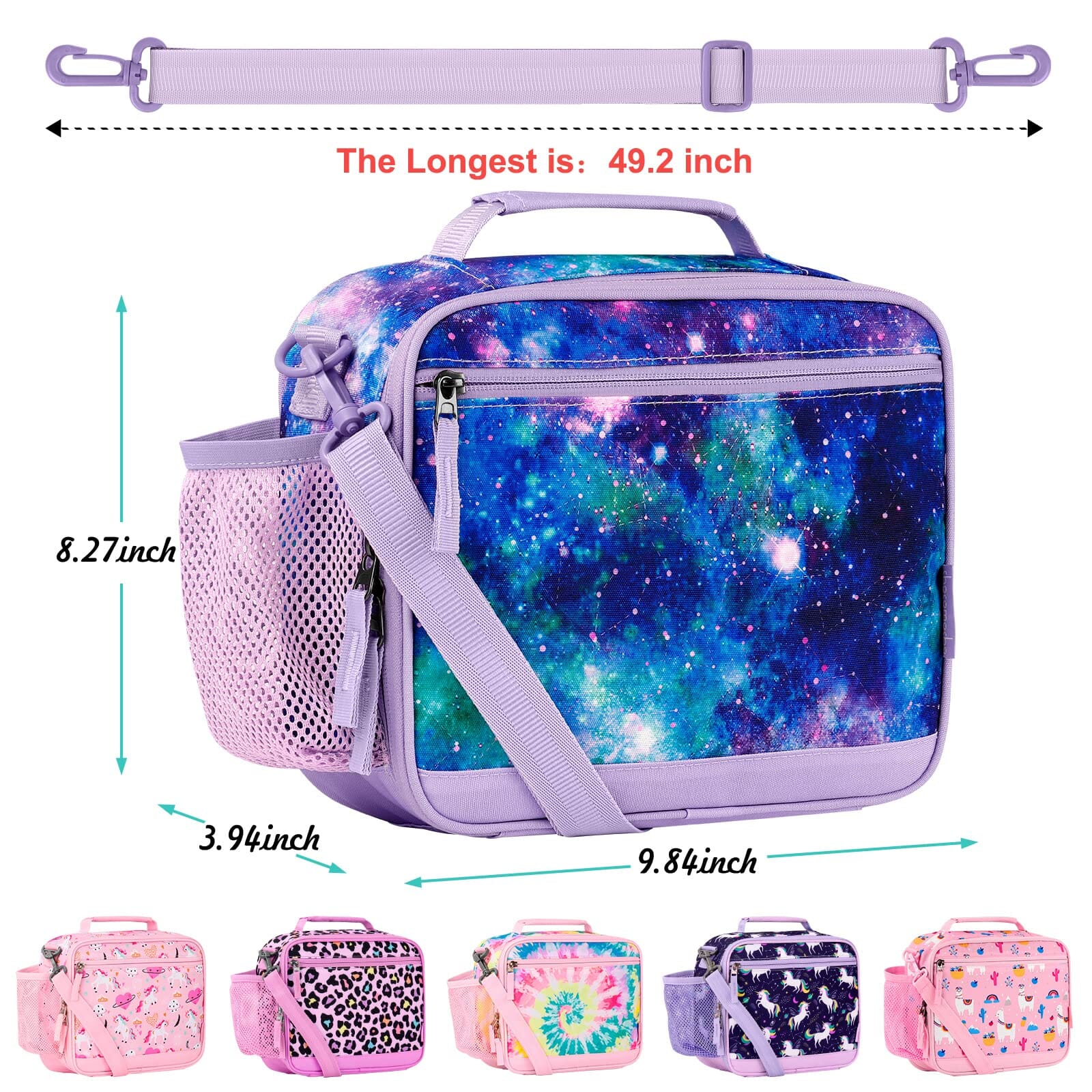 Choco Mocha Galaxy Lunch Box Kids Lunch Box for Girls Lunch Boxes for School Girls Lunchbox for Kids Lunch Bag for Girls with Shoulder Strap for Toddler Preschool Kindergarten Purple Choco Mocha 