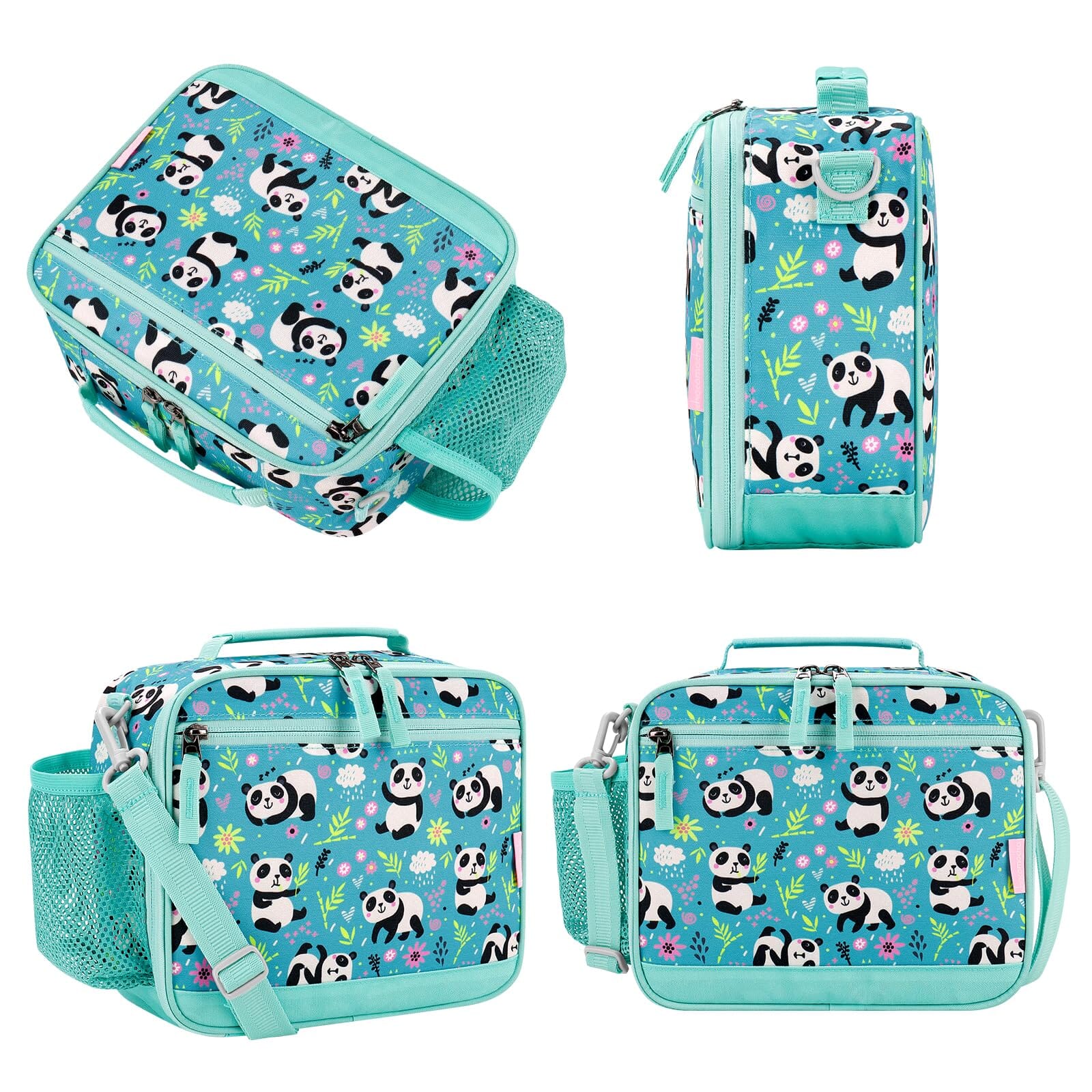 Choco Mocha Panda Lunch Box Kids Lunch Box for Girls Lunch Boxes for School Girls Lunchbox for Kids Lunch Bag for Girls with Shoulder Strap for Toddler Preschool Kindergarten kids 3yrs+ Teal Choco Mocha 