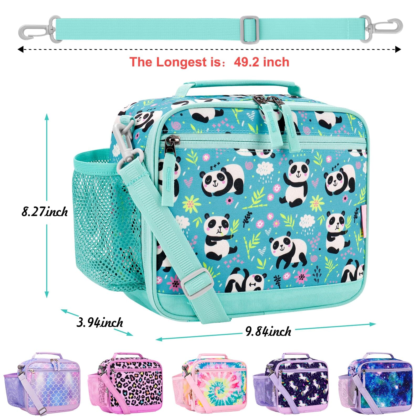 Choco Mocha Panda Lunch Box Kids Lunch Box for Girls Lunch Boxes for School Girls Lunchbox for Kids Lunch Bag for Girls with Shoulder Strap for Toddler Preschool Kindergarten kids 3yrs+ Teal Choco Mocha 