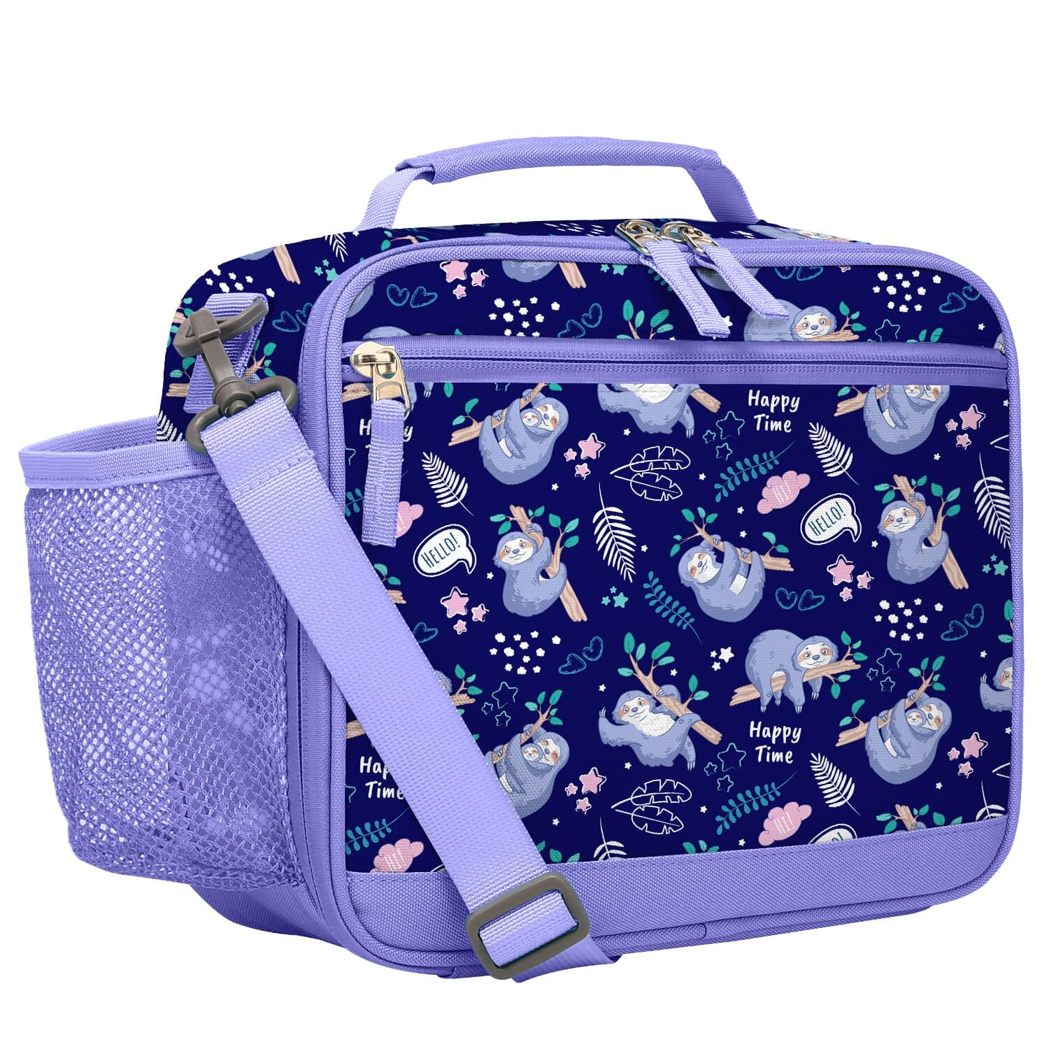 Choco Mocha Sloth Lunch Box Kids Lunch Box for Girls Lunch Boxes for School Girls Lunchbox for Kids Lunch Bag for Girls with Shoulder Strap for Toddler Preschool Kindergarten kids Purple Choco Mocha 