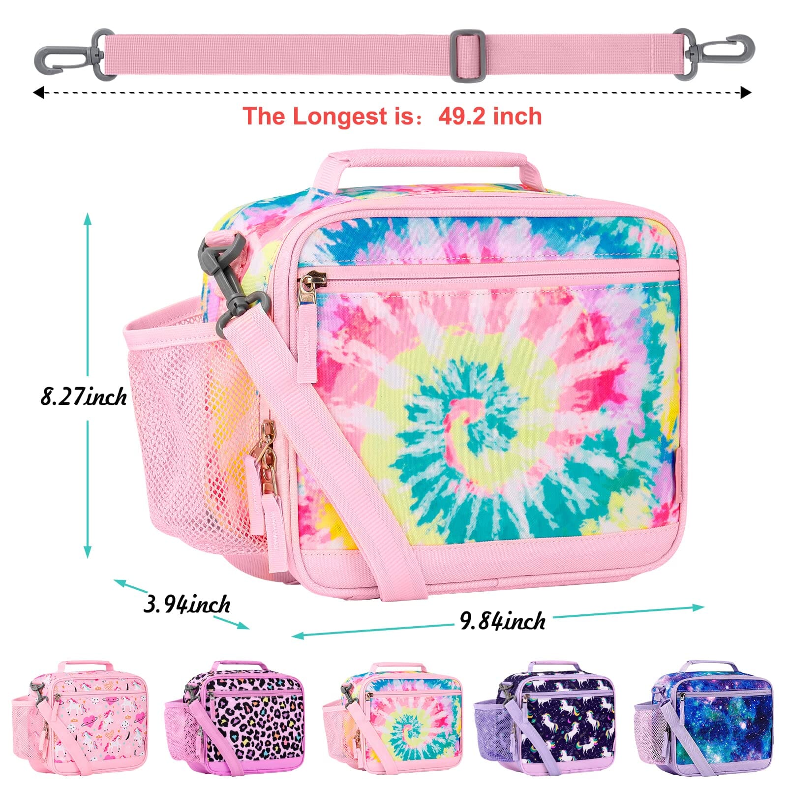 Choco Mocha Tie Dye Lunch Box Kids Lunch Box for Girls Lunch Boxes for School Girls Lunchbox for Kids Lunch Bag for Girls with Shoulder Strap for Toddler Preschool Kindergarten Choco Mocha 