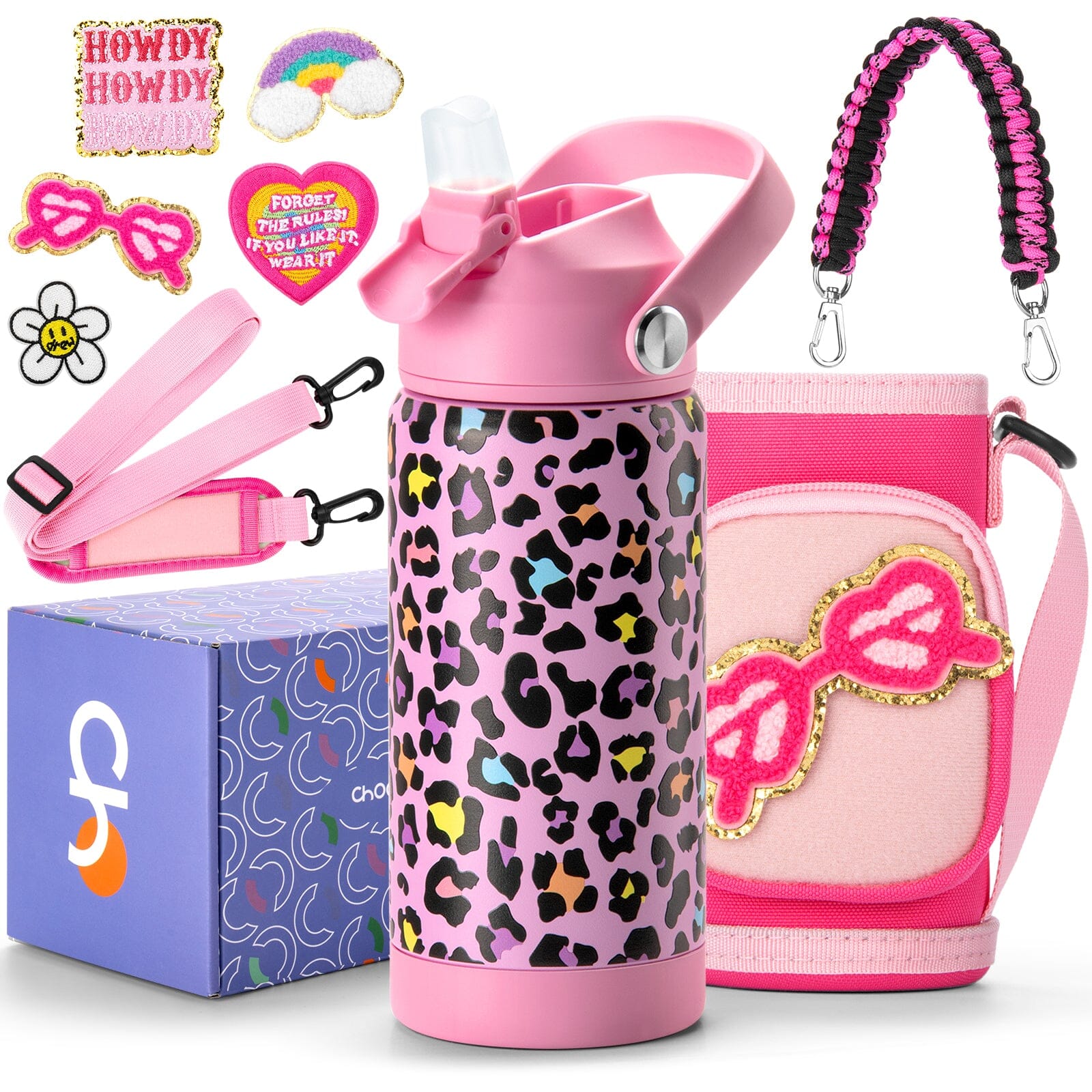 Pink Leopard Water Bottle chocomochakids 14Oz Set 